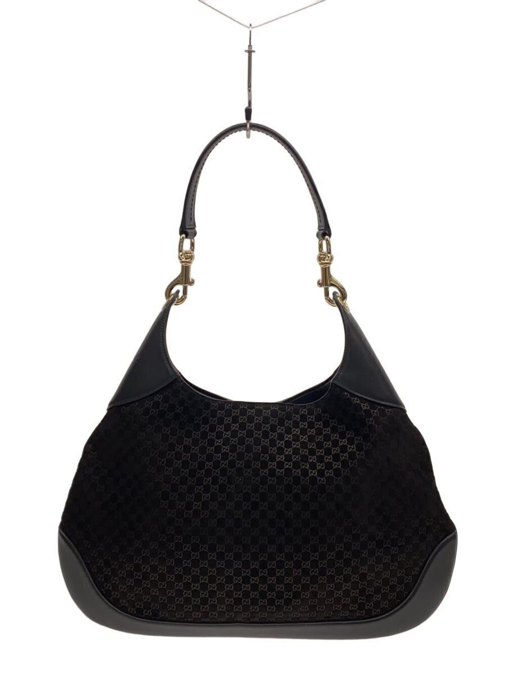 Gucci GG suede leather shoulder bag smooth leather Black